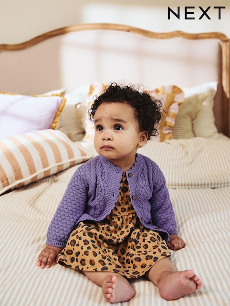 Vijolična - Baby Knitted Bobble 100% Cotton Cardigan (0mths-2yrs) (K82412) | € 16 - € 19