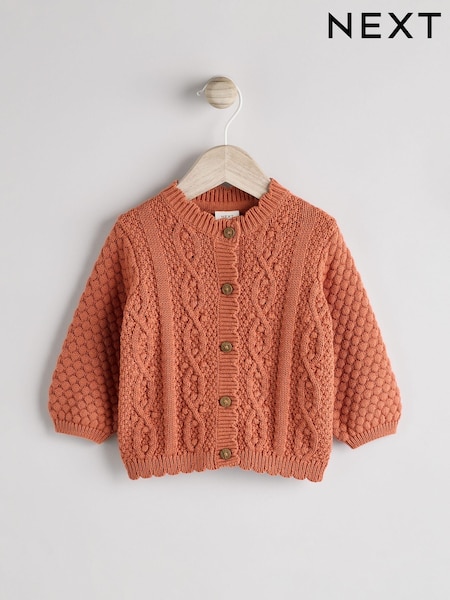 Рудувато-коричневий колір - Baby Knitted Bobble 100% Cotton Cardigan (0mths-2yrs) (K82413) | 535 грн - 618 грн