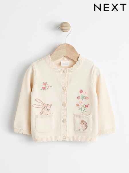 Kremalı Tavşan - 100% Cotton Pointelle Knitted Floral Flower Baby Cardigan (0mths-3yrs) (K82430) | ₺555 - ₺ 629
