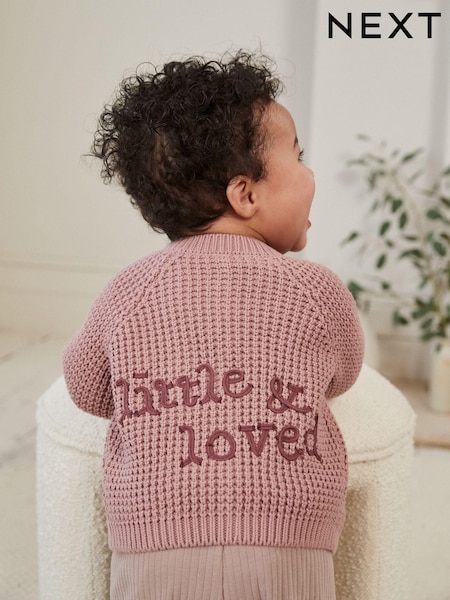 Pink Back Slogan Embroidered Baby Knitted Cardigan (0mths-2yrs) (K82440) | AED81 - AED91