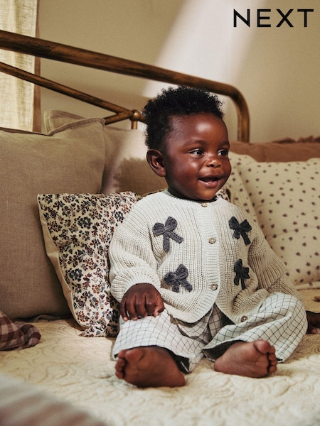 Grey 3D Bows Baby 100% Cotton Knitted Cardigan (0mths-2yrs) (K82442) | AED60 - AED67