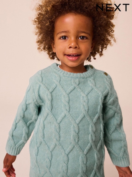 Mineraali Vihreä - Cable Knit Crew Neck Jumper (3mths-7yrs) (K82443) | €22 - €25