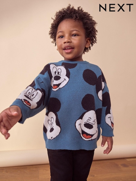 Teal Blue Mickey Mouse Knitted Crew Neck Jumper (3mths-7yrs) (K82457) | €25 - €28