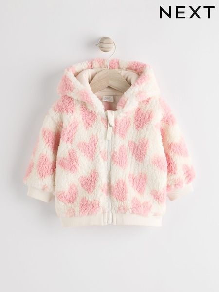 White/Pink Heart Baby Cosy Fleece Jacket (0mths-2yrs) (K82469) | €9 - €10