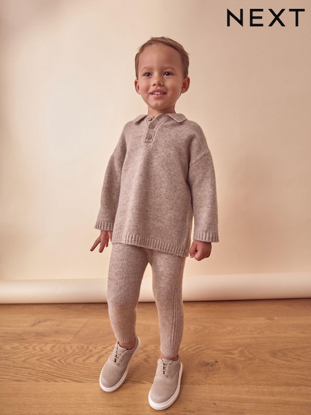 Neutral Knitted Long Sleeve Polo And Joggers Set (3mths-7yrs) (K82473) | €27 - €32