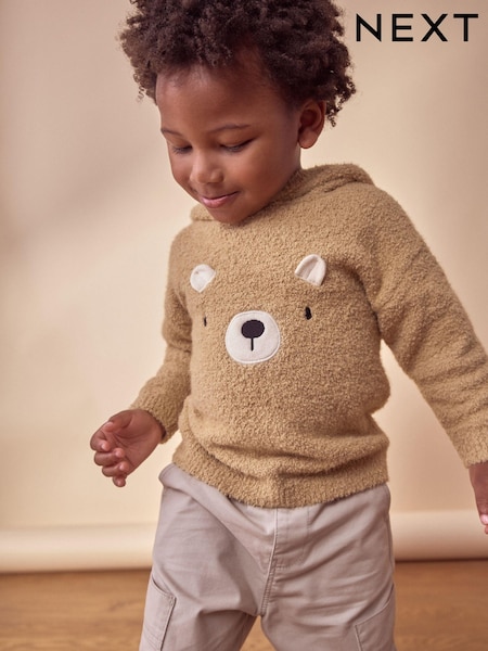 Tan Brown Bear Knitted Hoodie (3mths-7yrs) (K82475) | €4 - €5