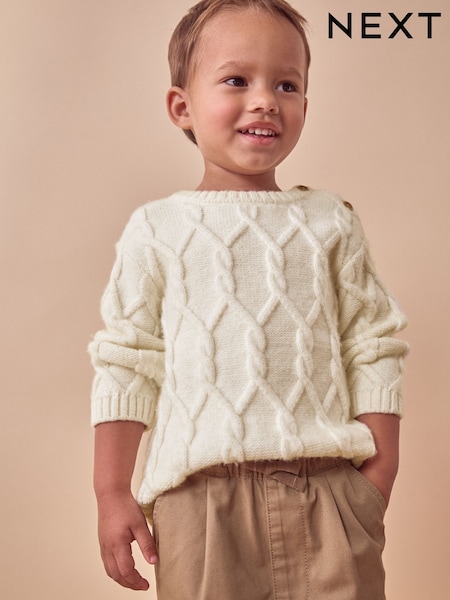 Ecru Cable Knit Crew Neck Jumper (3mths-7yrs) (K82476) | €14 - €16
