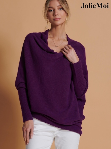 Violet - Pulover din tricot moale drapat asimetric Jolie Moi (K82620) | 268 LEI