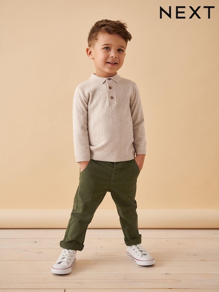 Ecru Long Sleeve Cable Polo Shirt (3mths-7yrs) (K82653) | 41 QAR - 48 QAR