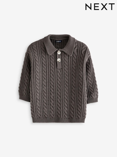 Grey Cable Knit Button Neck Jumper (3mths-7yrs) (K82688) | €13 - €15