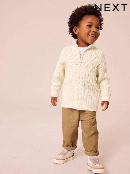 Ecru - Cable Knit Zip Neck Jumper (3mths-7yrs) (K82696) | €25 - €31