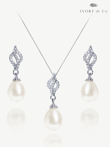 Ivory & Co Silver Lisbon Crystal And Pearl Romantic Set (K82723) | R$ 590