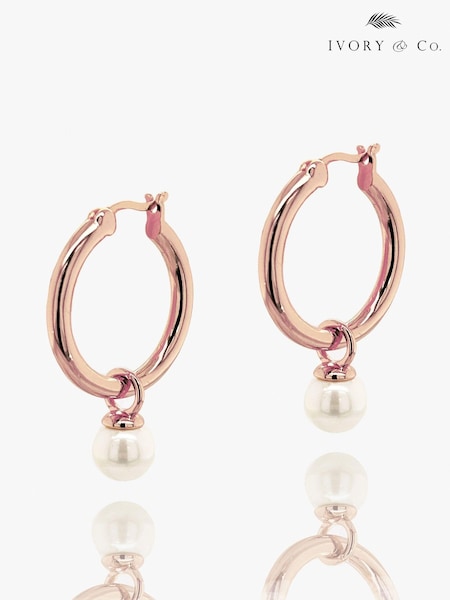 Ivory & Co Rose black gold Newark Statement Hoop Pearl Earrings (K82725) | €44