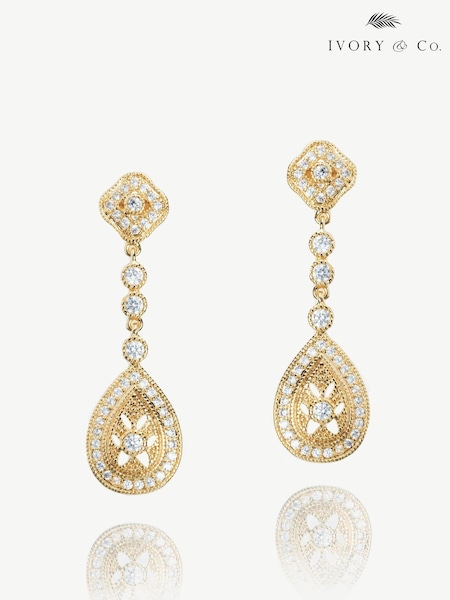 Ivory & Co Gold Moonstruck Crystal Pave Vintage Earrings (K82729) | €44