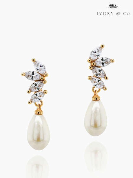 Ivory & Co Gold Ashbourne R Classic Crystal And Pearl Drop Earrings (K82732) | €44
