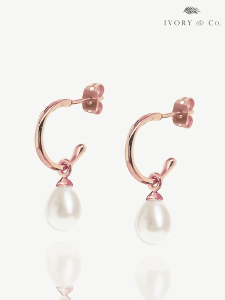 Ivory & Co Rose Gold Harrow Modern Pearl Hoop Earrings (K82745) | 1,502 UAH