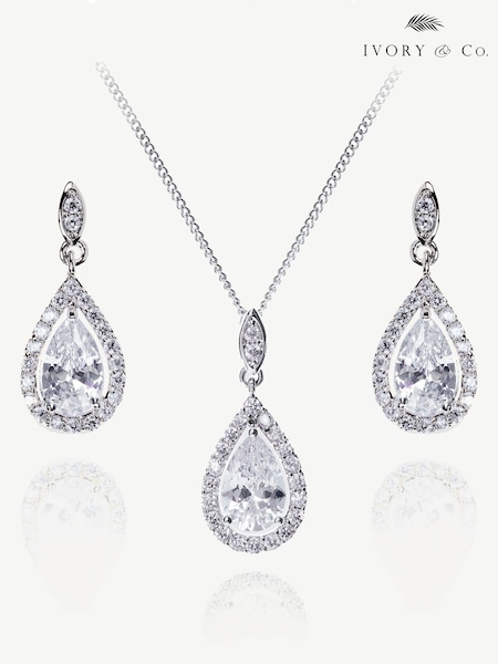 Ivory & Co Silver Belmont And Crystal Teardrop Set (K82752) | R$ 690