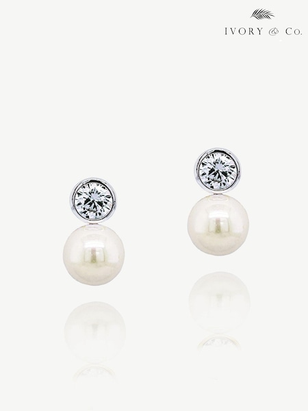 Ivory & Co Silver Portland Solitaire Crystal And Pearl Earrings (K82755) | €36