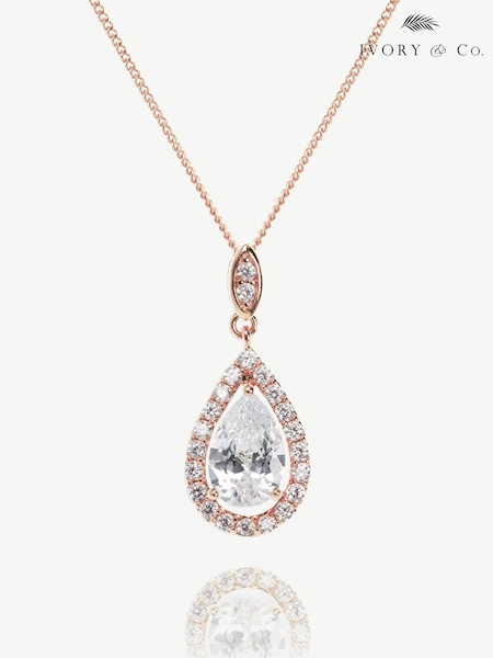Ivory & Co Rose Gold Belmont And Crystal Teardrop Pendant (K82756) | €44