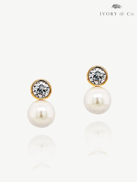 Ivory & Co Rose Gold Portland Solitaire Crystal And Pearl Earrings (K82758) | €36