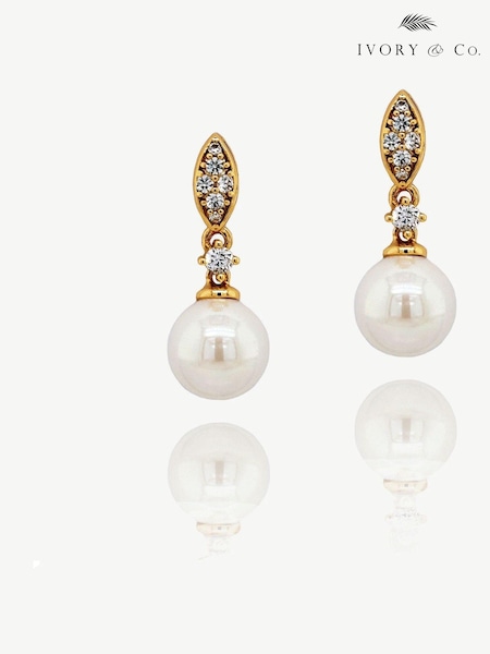 Guld - Ivory & Co Dublin Crystal And Pearl Drop Earring (K82759) | kr530