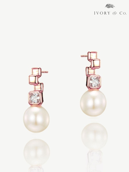 Ivory & Co Rose Gold St Louis Crystal Modern Abstract Pearl Drop Earrings (K82760) | 1,502 UAH