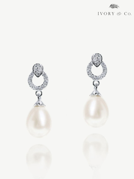 Ivory & Co Silver Stockholm And Pearl Circle Drop Earrings (K82763) | €32