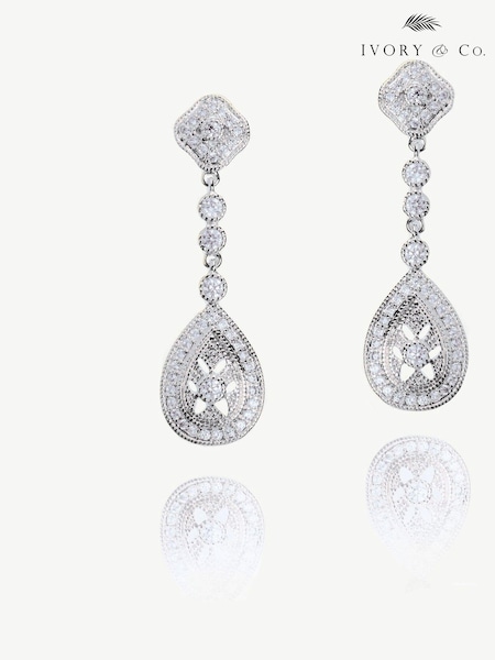 Silver - Ivory & Co Moonstruck Crystal Pave Vintage Earrings (K82774) | kr740