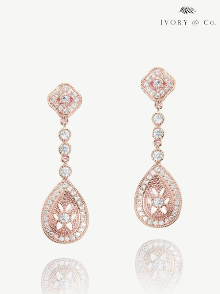 Ivory & Co Rose Gold Moonstruck Crystal Pave Vintage Earrings (K82776) | €44