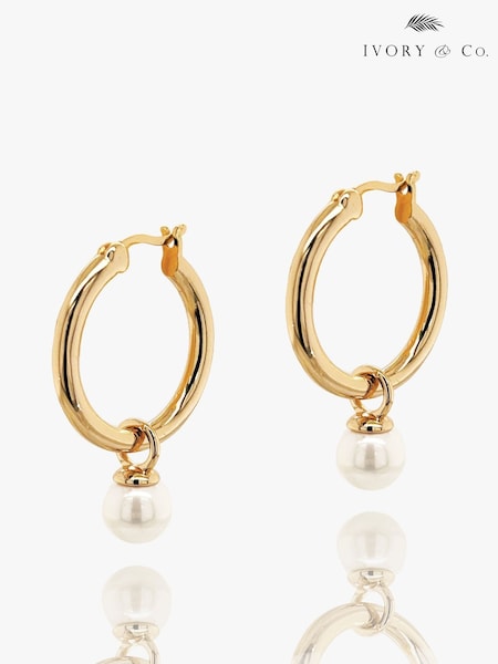 Ivory & Co Golden Black Newark Statement Hoop Pearl Earrings (K82779) | €50