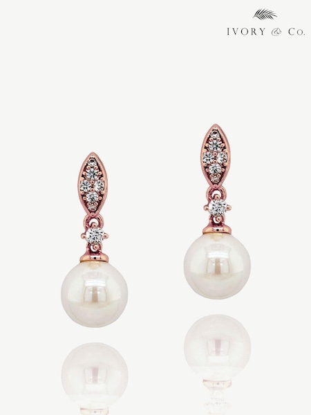 Ivory & Co Rose Gold Dublin Crystal And Pearl Drop Earring (K82785) | €32