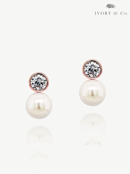 Ivory & Co Silver Gold Portland Solitaire Crystal And Pearl Earrings (K82788) | €32