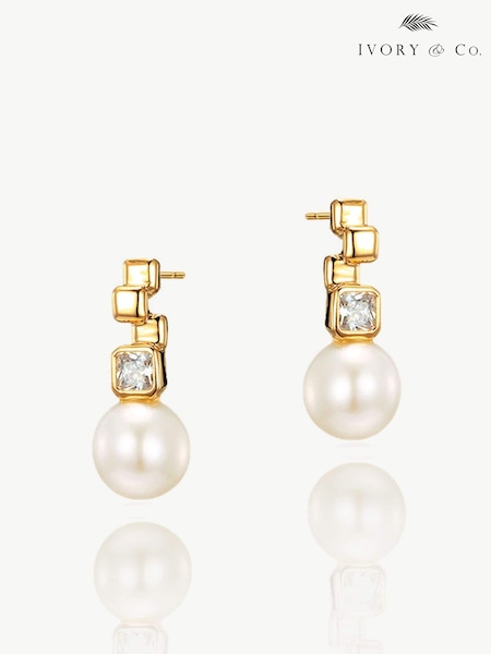 Ivory & Co Gold St Louis Crystal Modern Abstract Pearl Drop Earrings (K82791) | 1,502 UAH