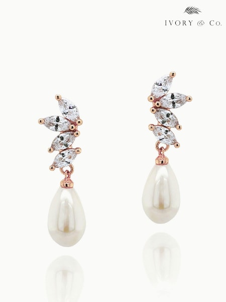 Rose Guld - Ivory & Co Ashbourne R Classic Crystal And Pearl Drop Earrings (K82793) | kr740
