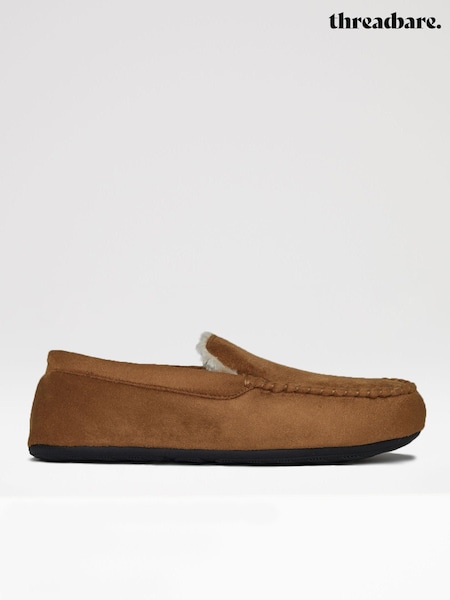 חום - Threadbare Faux Fur Lined Suedette Moccasin Slippers (K83052) | ‏134‏₪
