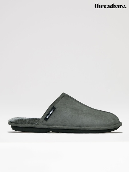 Threadbare Grey Faux Fur Lined Suedette Mule Slippers (K83071) | AED146