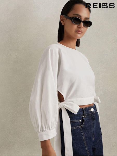 Norsunluu - Reiss Immy Nilkkapituiset housut Blouson Sleeve Top with Pellava (K83083) | €217