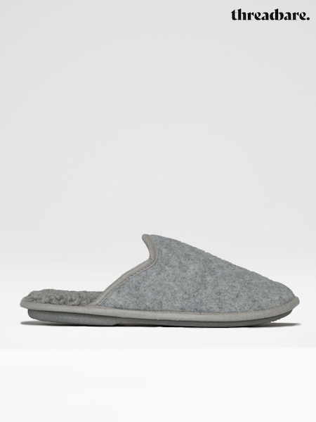 Threadbare Grey Borg Lined Felt Mule Slippers (K83088) | €29