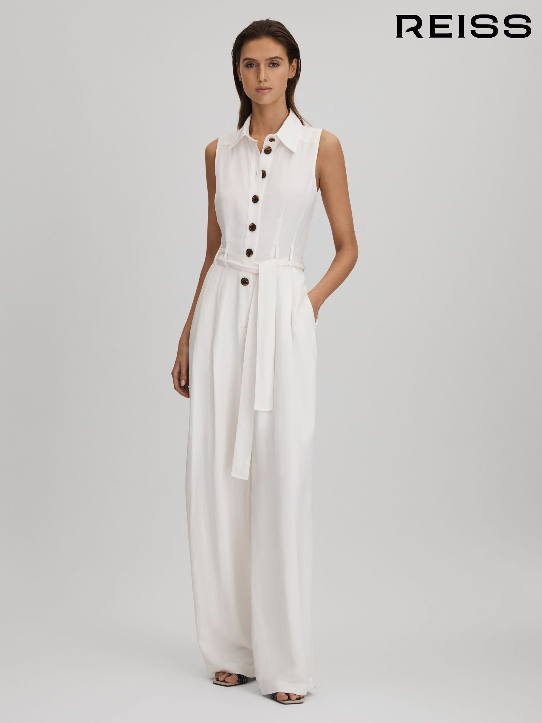Women s Jumpsuit White Pleated Plain Jumpsuitsandplaysuits Next Luxembourg