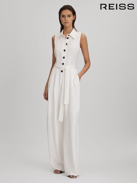 Blanco - Reiss Perla Belted Wide Leg Jumpsuit (K83094) | 285 €