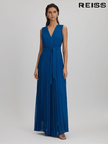 Reiss Cobalt Blue Estelle Pleated Belted Jumpsuit (K83113) | 2,117 QAR