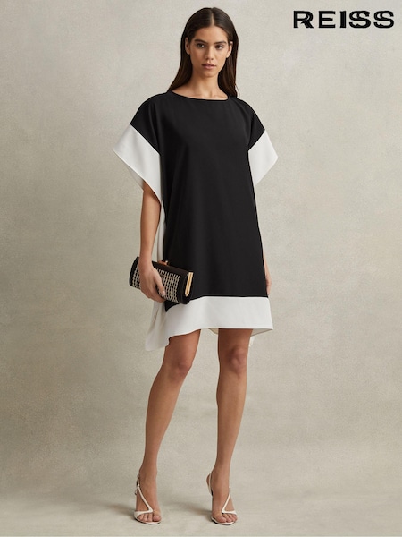 Reiss Black/Nude Alani Colourblock Side Drape Tunic (K83114) | OMR98