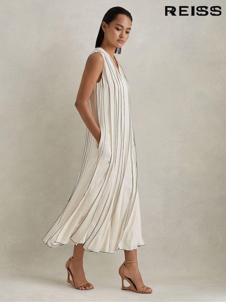 Reiss Ivory Sarah Contrast Ruffle Midi Dress (K83125) | €610
