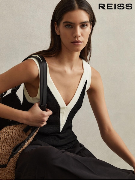 Reiss Black/White Tessa Colourblock V-Neck Vest (K83133) | €142