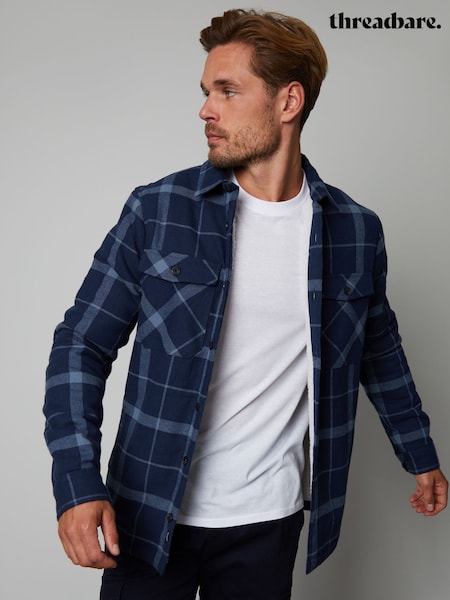 Threadbare Cyan Blue 100% Cotton Check Borg Lined Shacket (K83156) | 2,103 UAH