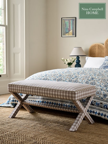 Nina Campbell Natural Bracken Gingham Check Rosebury Bench (K83164) | €347