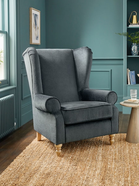 Plush Chenille Slate Blue Grande Sherlock Highback Armchair (K83167) | €875