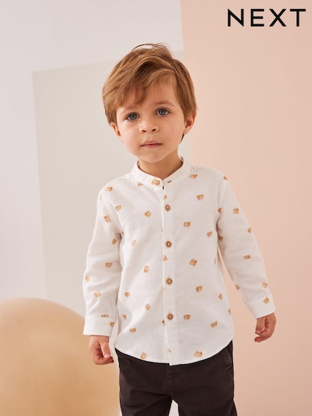 White Bear AOP 100% Cotton Long Sleeve Grandad Collar Printed Shirt (3mths-7yrs) (K83269) | 37 QAR - 44 QAR