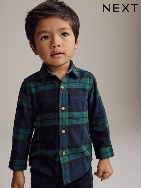 Green Tartan Check Plain Long Sleeve Check 100% Cotton Shirt (3mths-7yrs) (K83285) | AED46 - AED53