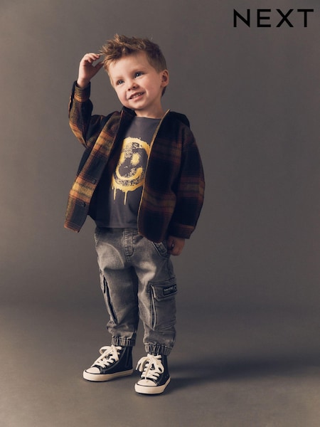 Brown Check Shirt & Smiley T-Shirt 100% Cotton Long Sleeve Check Shirt and T-Shirt Set (3mths-7yrs) (K83315) | €10 - €12
